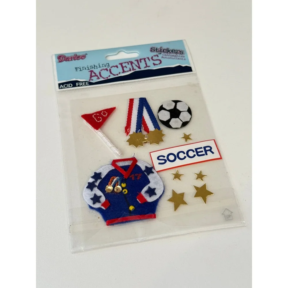 Darice Finishing Accents Soccer 3D Stickers 1202-41 Varsity Jacket Stars New
